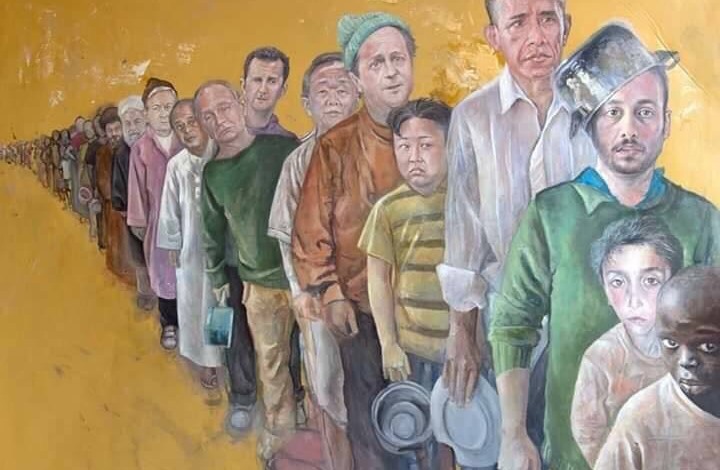 فنان سوري يحول زعماء العالم إلى لاجئين 